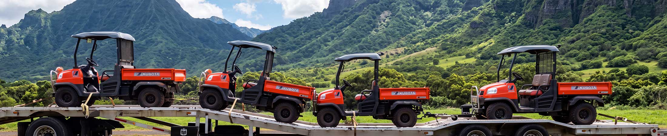image of a rental trailer from Nohokai being used to transport UTVs..
