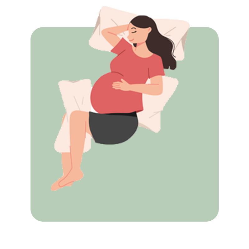 graphic of pregnant female sleeping on her side using pillows for comfort