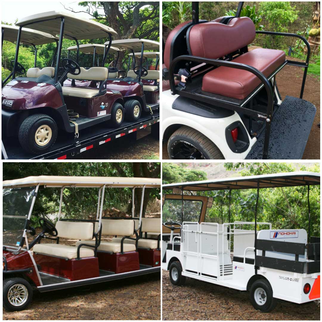 collage image of golf carts